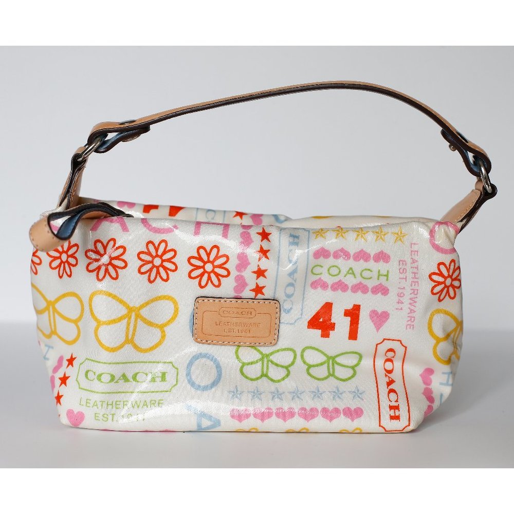 Coach Vinyl White Graffiti Patterned Mini Purse